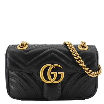 GUCCI GG Marmont Mini Leather Shoulder Bag Black 446744