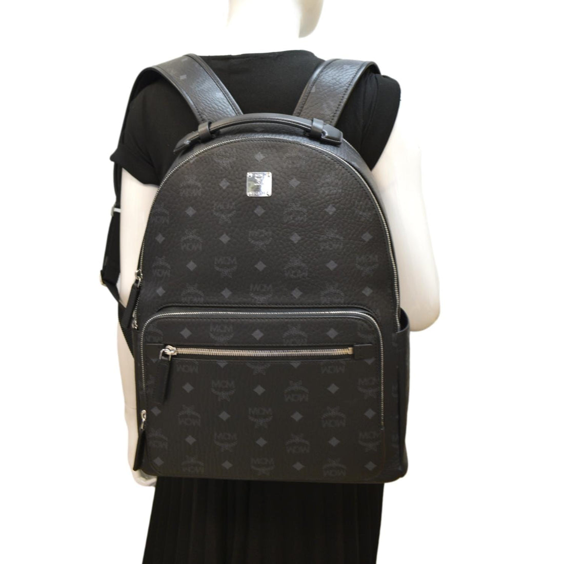 MCM Stark Classic Visetos Canvas Backpack Bag Black