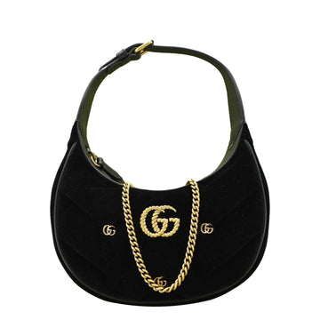 GUCCI GG Marmont Half Moon Mini Leather Shoulder Bag Black 770983