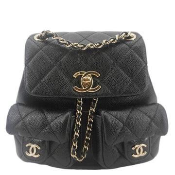 CHANEL Duma Pockets Small Quilted Caviar Leather Drawstring Backpack Black