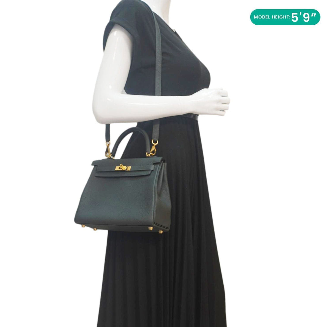 Hermes Kelly 25 Togo Leather Shoulder Bag Vert Fonce