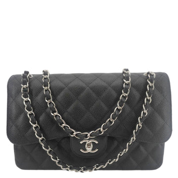 CHANEL Classic Double Flap Jumbo Quilted Caviar Leather Crossbody Bag Black