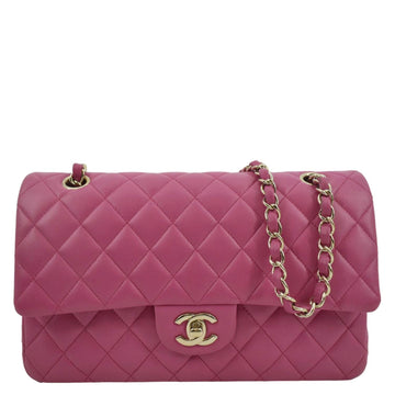 CHANEL Classic Medium Double Flap Quilted  Leather Shoulder Bag Pink