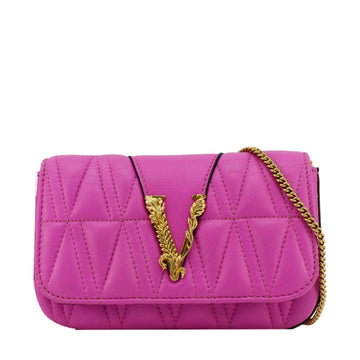 VERSACE Virtus Quilted Leather Chain Crossbody Bag Shock Pink