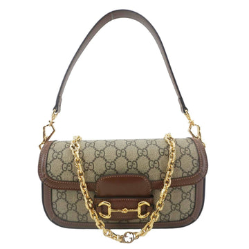 GUCCI Horsebit 1955 Small GG Supreme Canvas Shoulder Bag Beige 735178