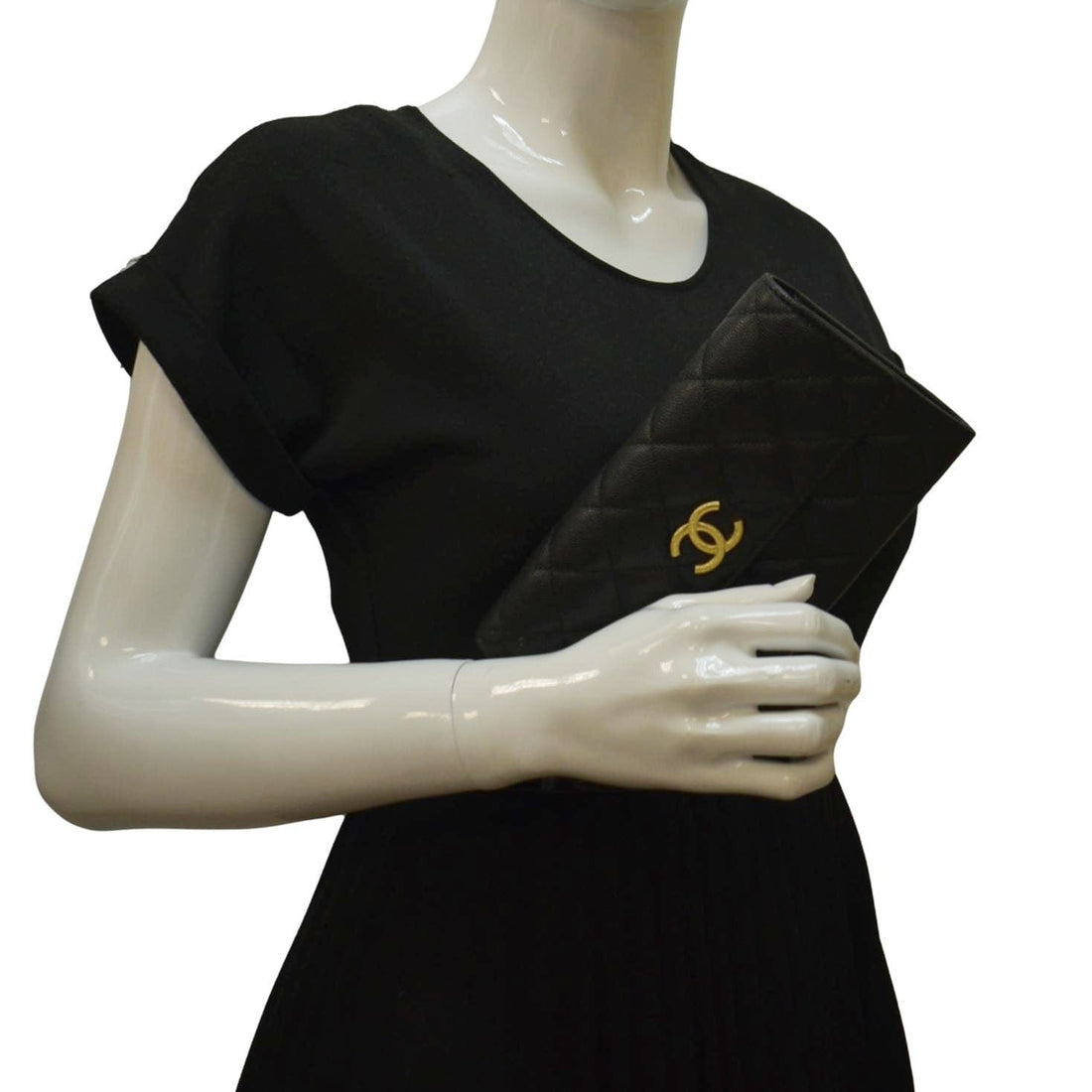 CHANEL Long Flap Quilted Caviar Wallet Black
