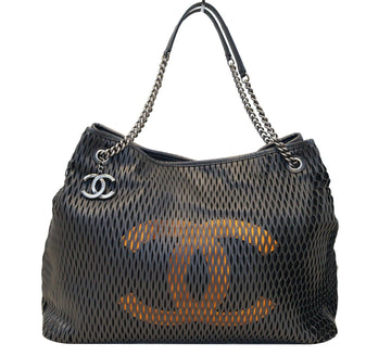 CHANEL  Laser Cut Perforated CC Tote Black