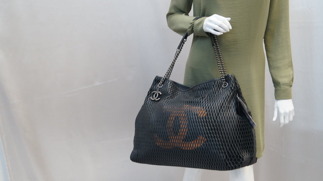 CHANEL  Laser Cut Perforated CC Tote Black