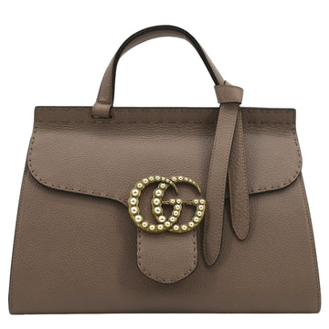 GUCCI GG Marmont Leather Top Handle Shoulder Bag Beige 421890