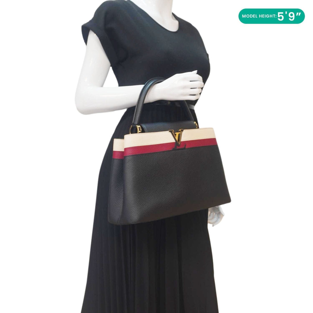 LOUIS VUITTON Capucines MM Taurillon Leather Satchel Bag Black