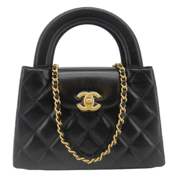 CHANEL Kelly Nano Quilted Aged Calfskin Leather Top Handle Shoulder Bag Black