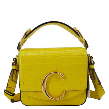 CHLOE C Flap Mini Double Carry Embossed Leather Shoulder Bag Yellow
