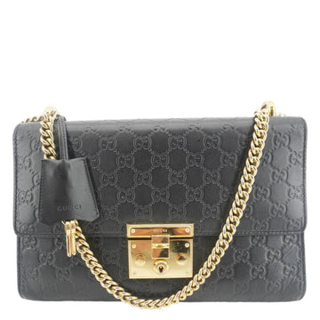 GUCCI Padlock Medium Leather Chain Shoulder Bag Black 409486