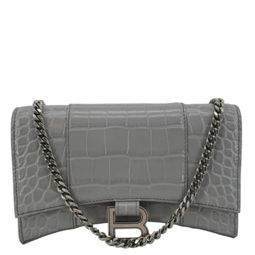 BALENCIAGA Hourglass Leather Chain Wallet Shoulder Bag Gray