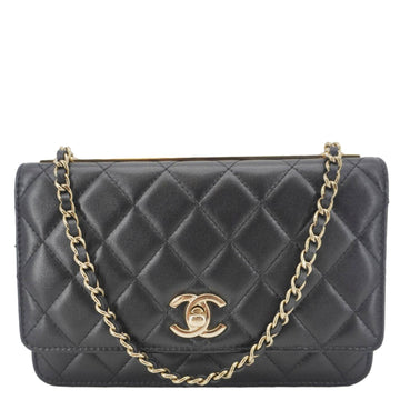 CHANEL Trendy CC Quilted Leather Wallet On Chain Crossbody Bag Black