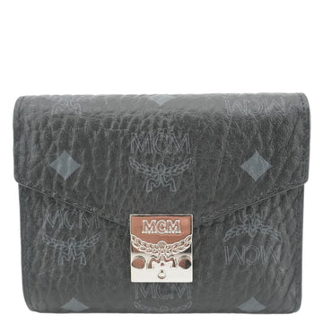 MCM Patricia Three Fold Visetos Monogram Canvas Wallet Black