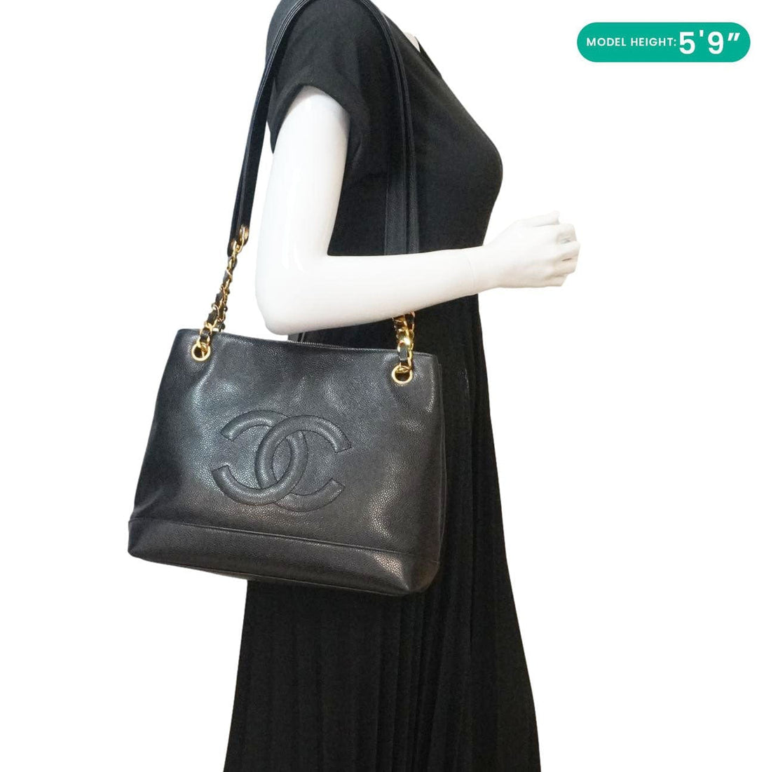CHANEL  Timeless CC Caviar Leather Chain Shoulder Strap Black