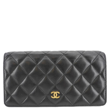CHANEL Flap Quilted Leather Wallet Black