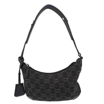 GUCCI Horsebit Slim Small GG Monogram Denim Hobo Shoulder Bag Black 774719