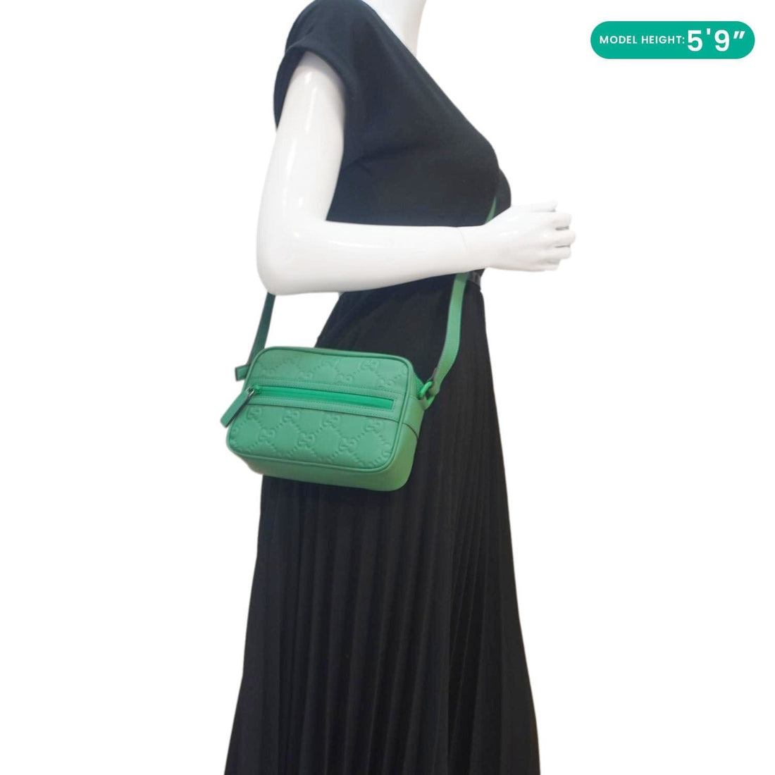 GUCCI GG Rubber-effect Leather Crossbody Bag Green 771321