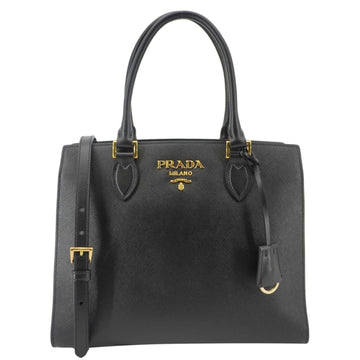 PRADA Soft Zippered Saffiano Leather Tote Bag Black