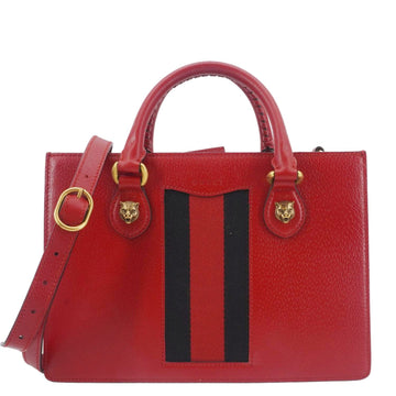 GUCCI Animalier Leather Top Handle Crossbody Bag Red 431277