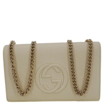 GUCCI Soho Leather Wallet On Chain Clutch Crossbody Bag Cream 598211