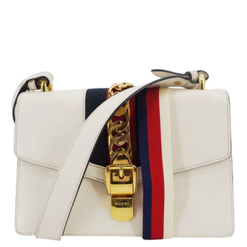 Gucci Sylvie Small Web Leather Shoulder Bag White 421882