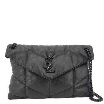 YVES SAINT LAURENT Loulou Puffer Quilted Lambskin Leather Crossbody Bag Black