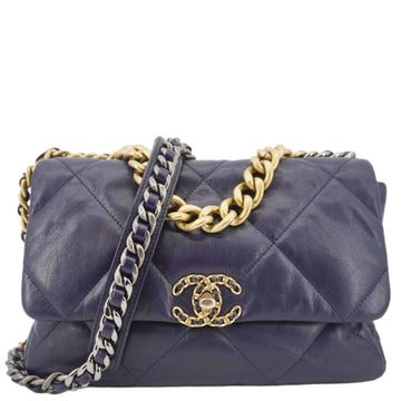 CHANEL 19 Flap Quilted Leather Chain Crossbody Bag Navy Blue
