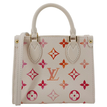 LOUIS VUITTON Onthego BB Giant Monogram Empreinte Leather Tote Shoulder Bag Cream