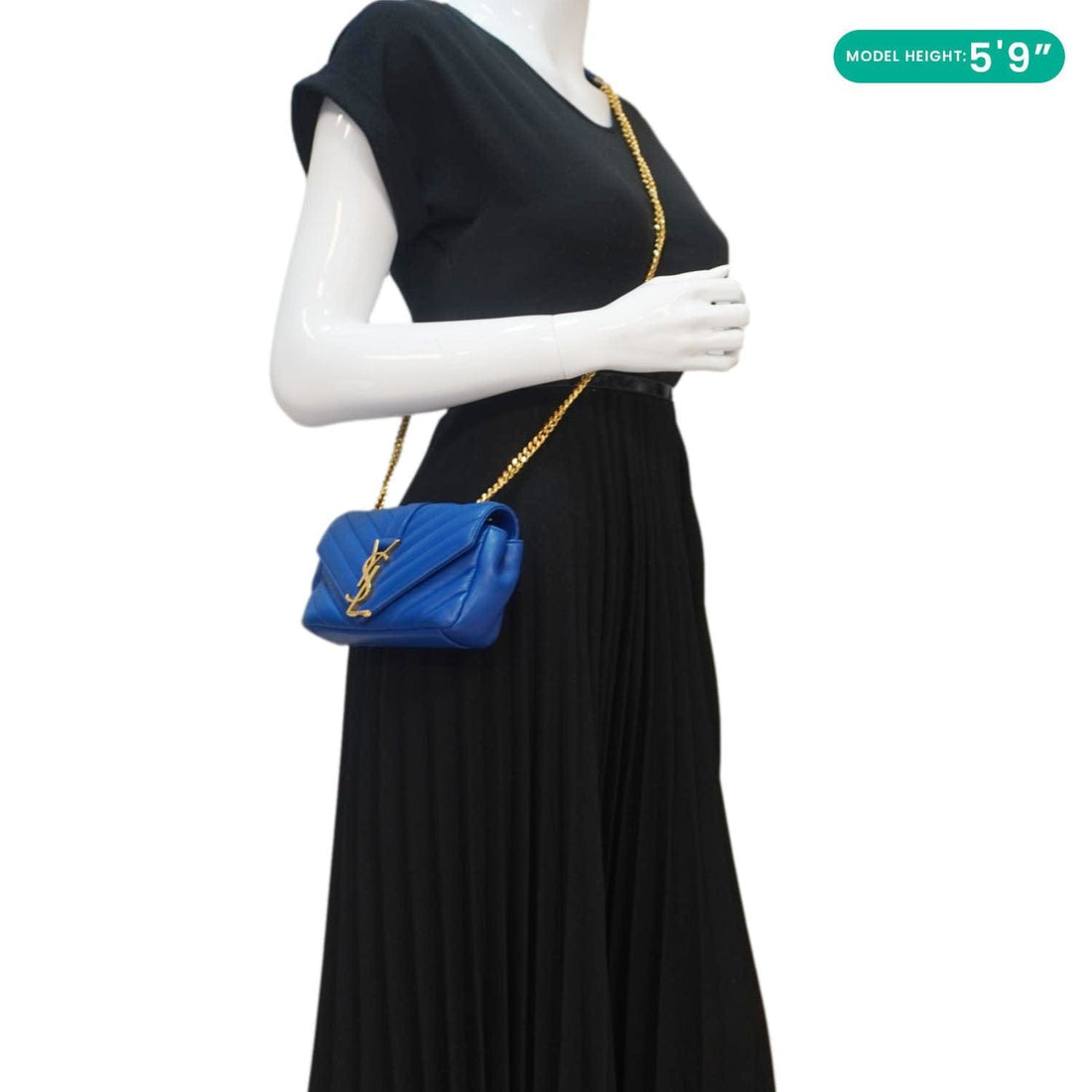 YVES SAINT LAURENT Classic Baby Monogram Chevron Leather Crossbody Bag Blue