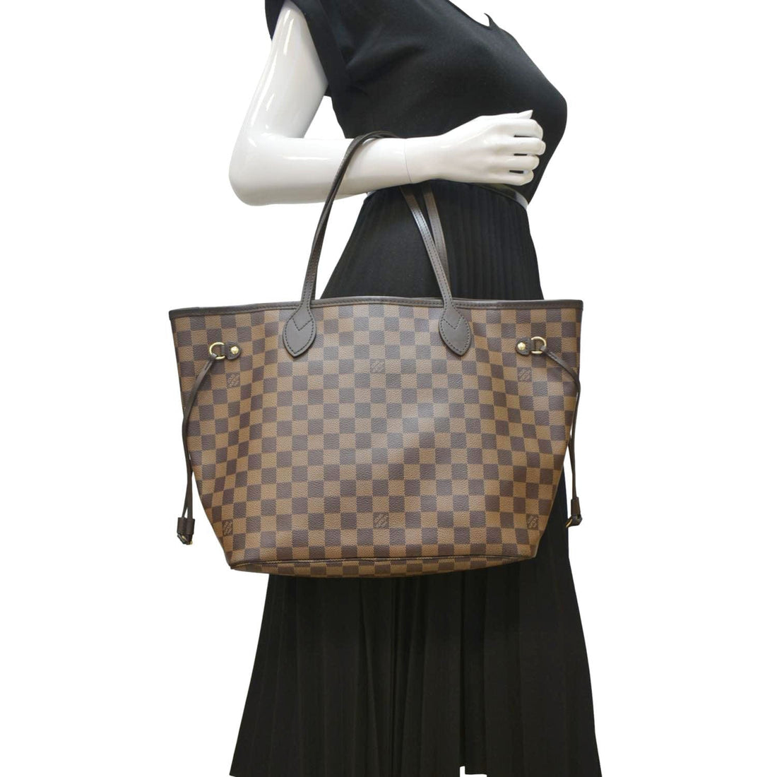 LOUIS VUITTON Neverfull MM Damier Ebene Tote Bag Brown