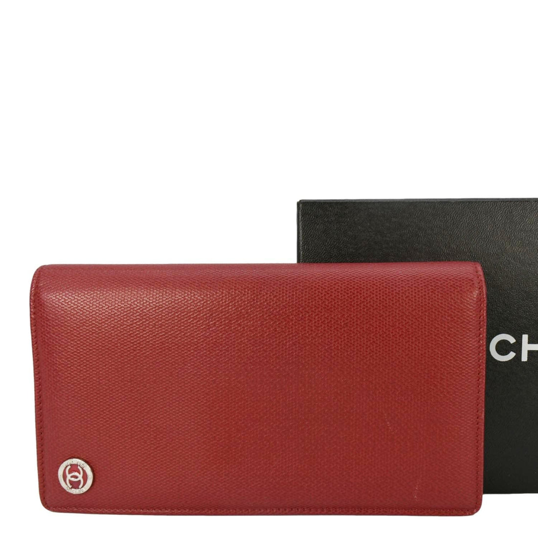 CHANEL  Leather Long Wallet Red