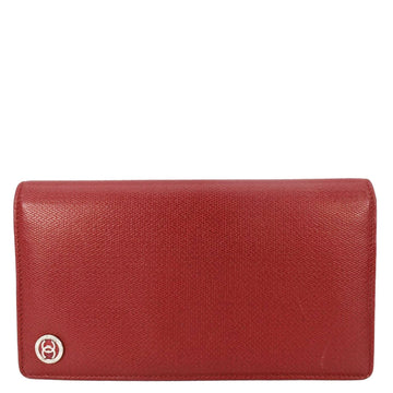 CHANEL  Leather Long Wallet Red