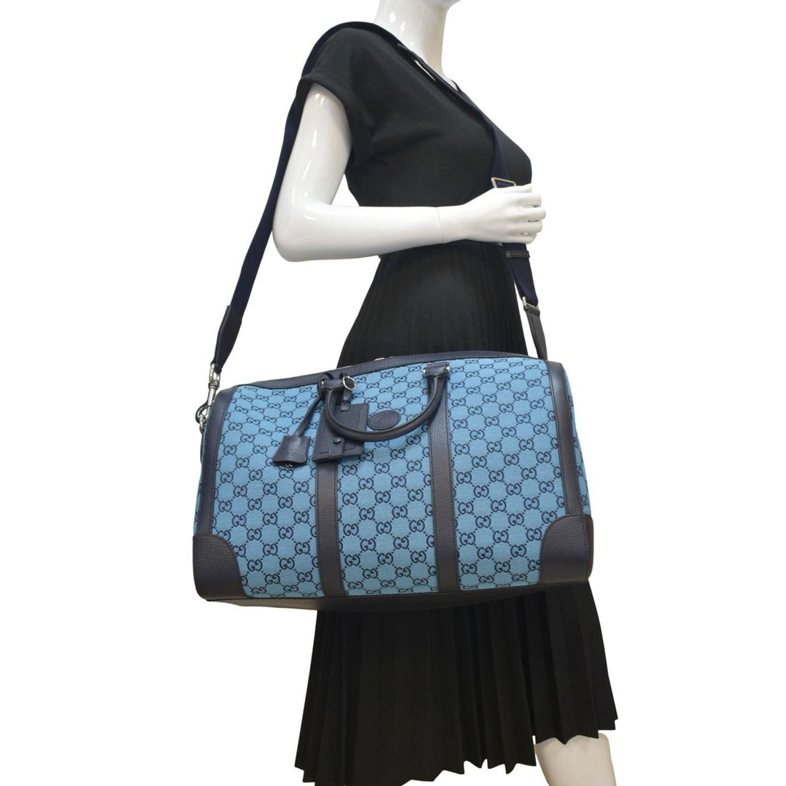 GUCCI Ophidia Duffle GG Supreme Canvas Satchel Bag Blue 648085