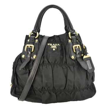 PRADA Tessuto Gaufre Nylon Tote Shoulder Bag Black