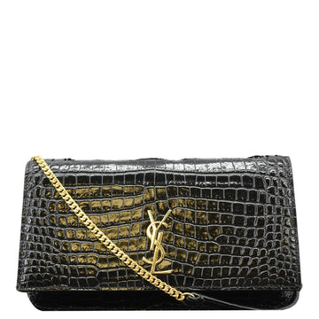 YVES SAINT LAURENT Kate Monogram Crocodile Leather Shoulder Bag Black