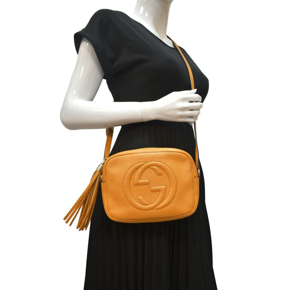 GUCCI Soho Disco Camera Leather Crossbody Bag Orange 308364