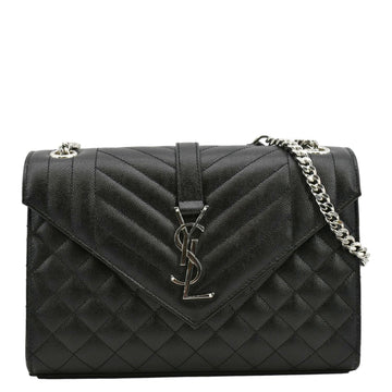 YVES SAINT LAURENT Envelope Mix Matelassé Chain Leather Shoulder Bag Black