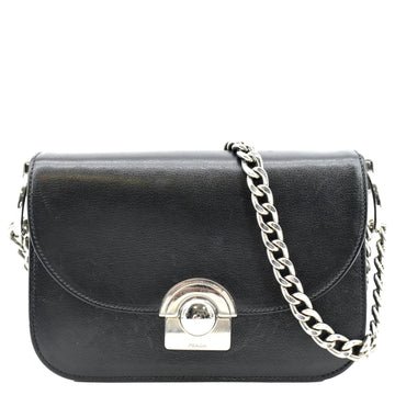 PRADA Arcade Glace  Leather Chain Crossbody Bag Black