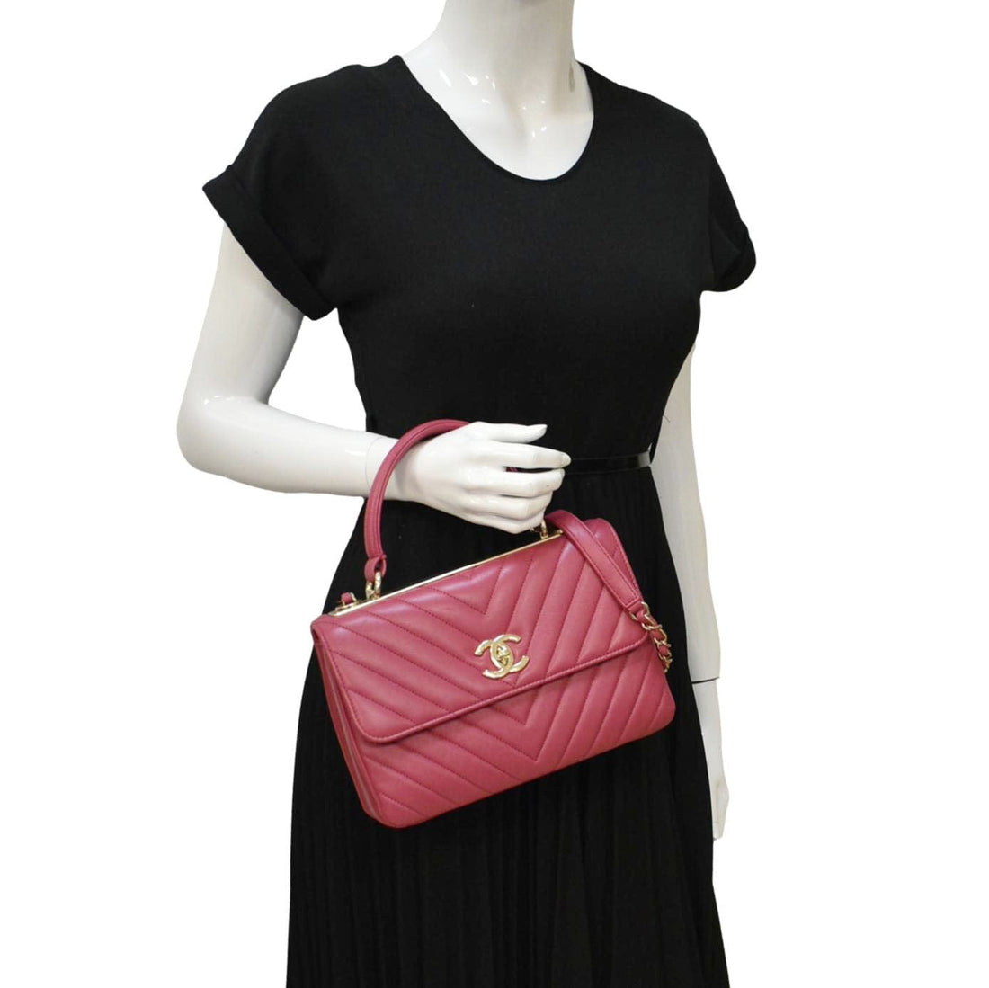 CHANEL Trendy CC Top Handle Flap Quilted Leather Shoulder Bag Hot Pink