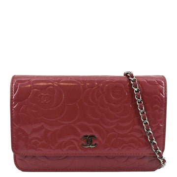 CHANEL Camellia Wallet On Chain Leather Crossbody Bag Pink