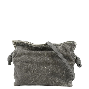 LOEWE Flamenco Medium Denim Flocked Clutch Bag Gray