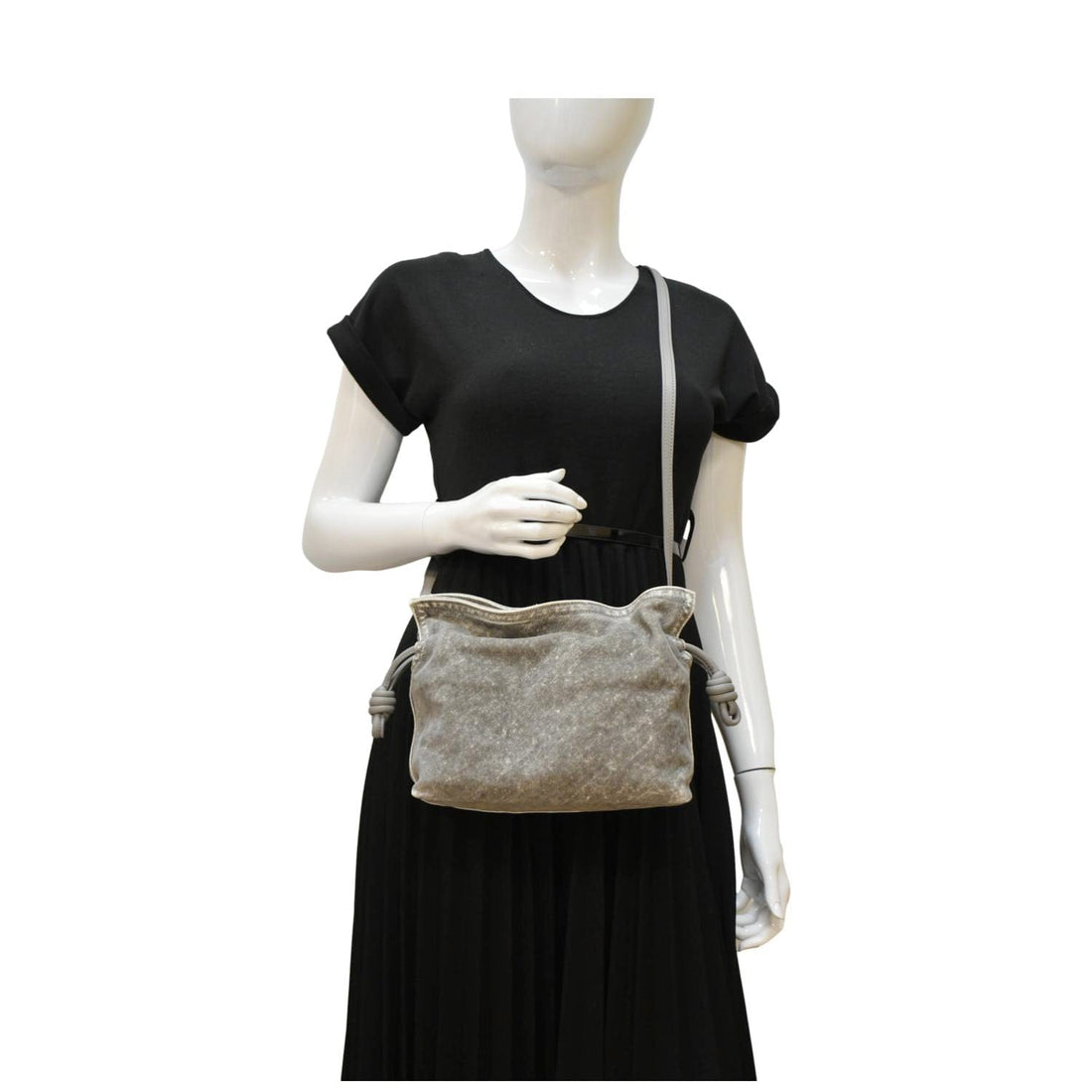 LOEWE Flamenco Medium Denim Flocked Clutch Bag Gray