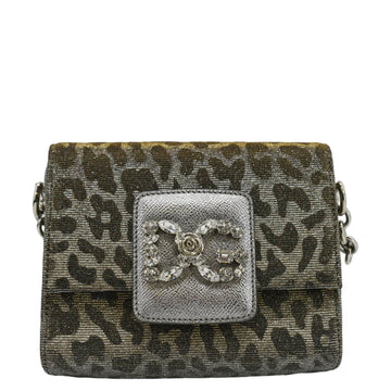 DOLCE & GABBANA Glitter DG Millennials Mini Leopard Print Leather Shoulder Bag Metallic Silver