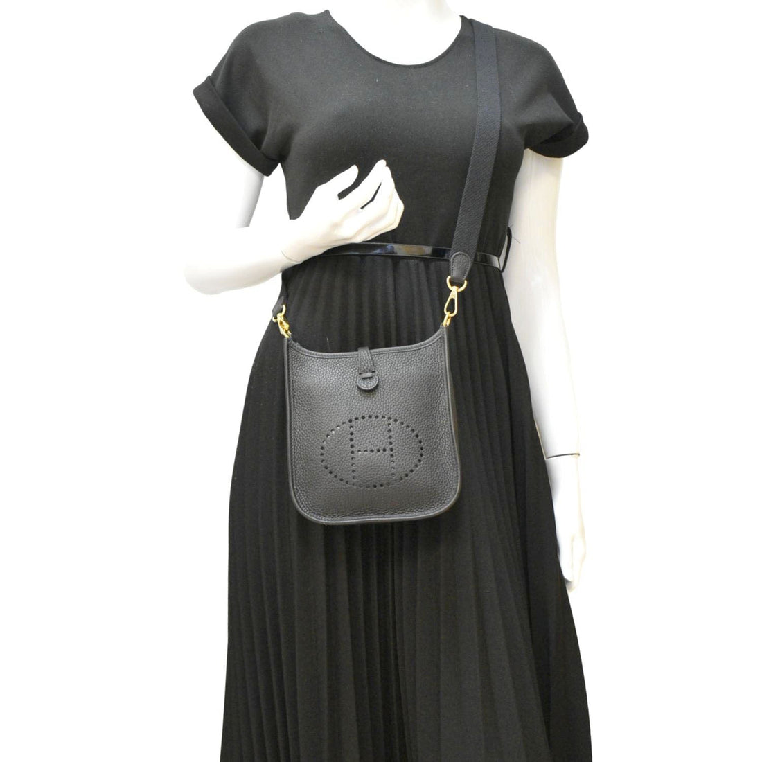 HERMES Evelyne TPM Clemence Leather Crossbody Bag Black