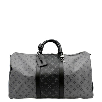 LOUIS VUITTON Keepall 50 Bandouliere Monogram Eclipse Travel Bag Black