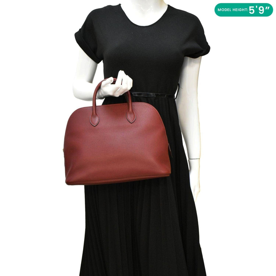 HERMES Bolide 30  Taurillon Leather Satchel Bag Maroon