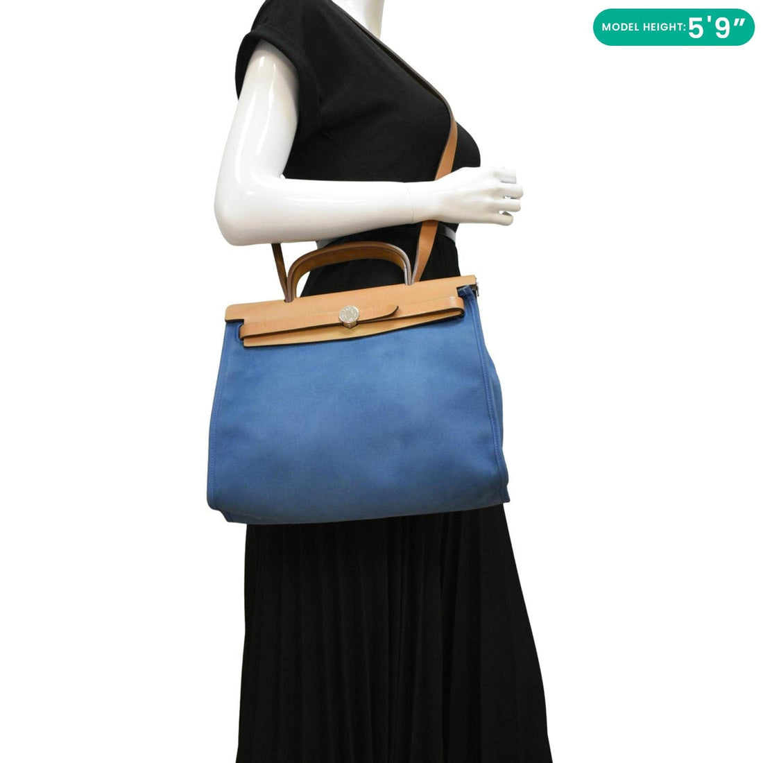 HERMES Herbag Zip Retourne 31 Canvas Tote Shoulder Bag Blue